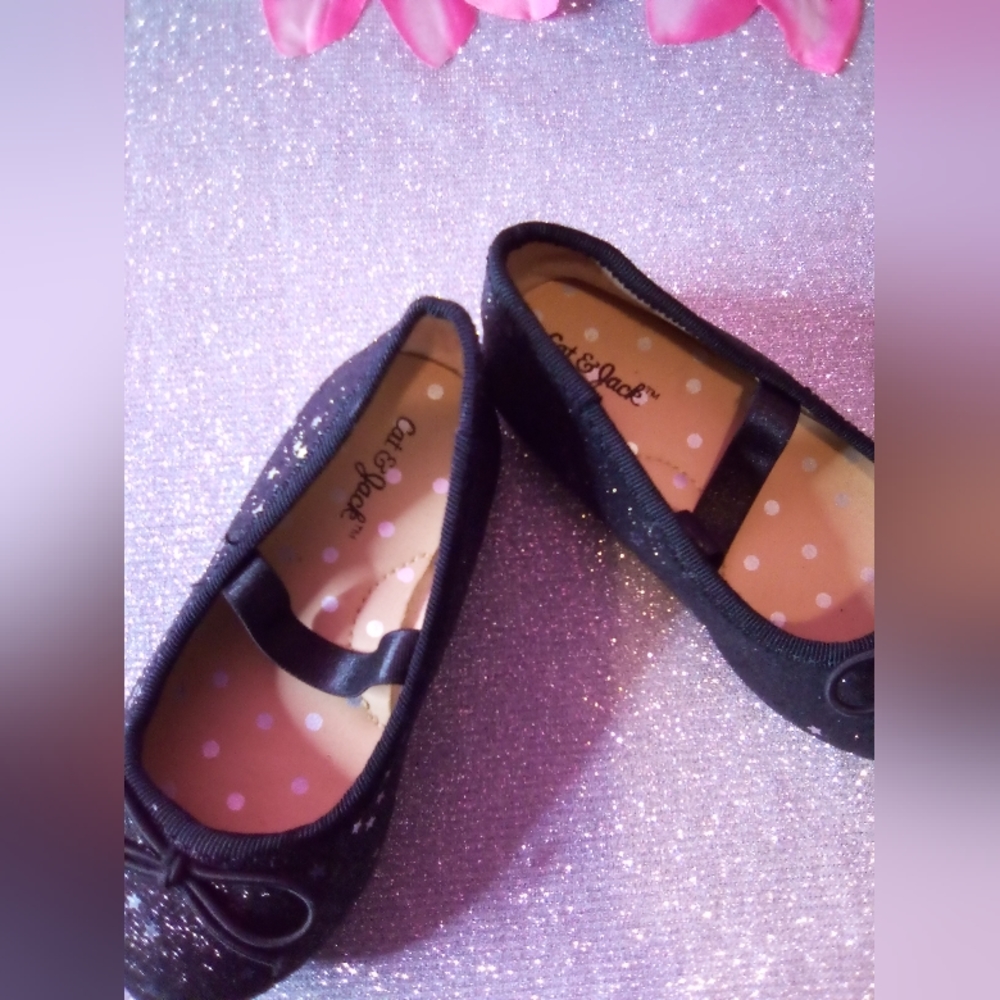 #174👉🏼Toddlers Black🖤/w-Silver Stars Dress Shoes - Picture 2 of 6